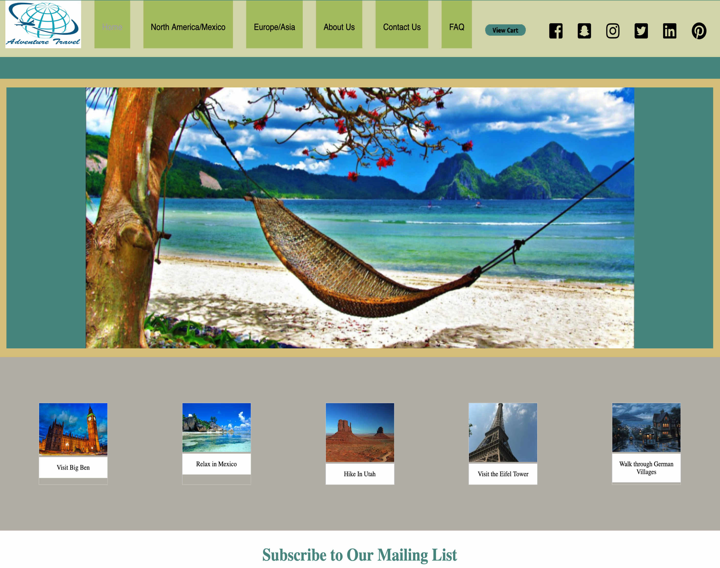 Image of Andrew Schnaare Adventure Travel e-commerce website.